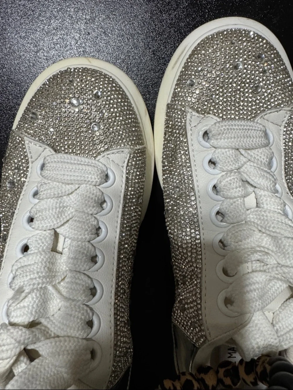 Steve Madden GLIMMER Silver Crystal Rhinestone Lace-Up Sneakers Size 7.5